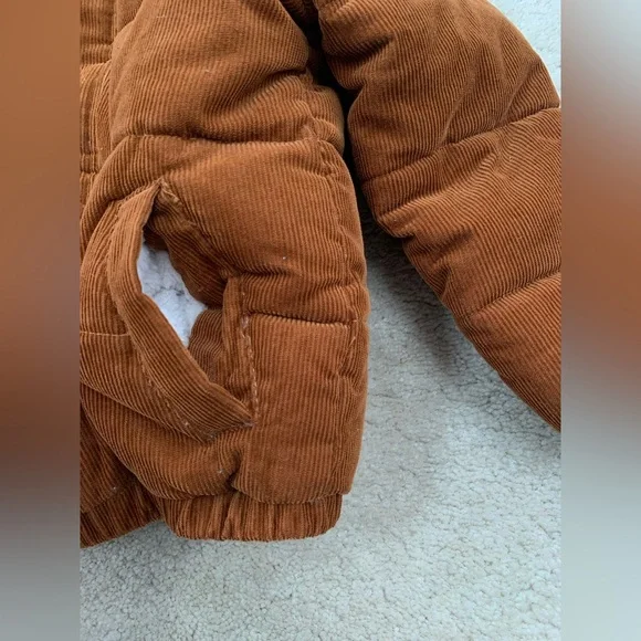 Mini Boden Size 18-24 Months Brown Corduroy Sherpa Lined Dog Hooded Puffer Coat - Picture 8 of 10